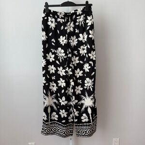 House of Harlow 1960 Satin Fairy Floral Palm Tree Wide Leg Pants sz L